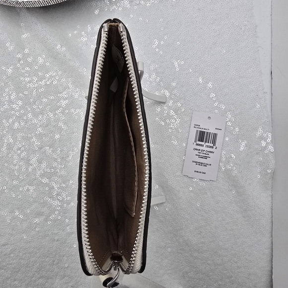 Coach Corner Zip Sequined Cherry Print Wristlet Smooth Leather Chalk & Silver - Picture 7 of 10